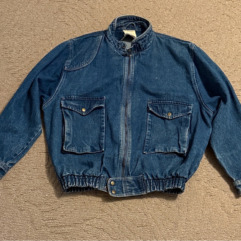 Vintage Men’s 90s Blue Denim Bomber Jacket